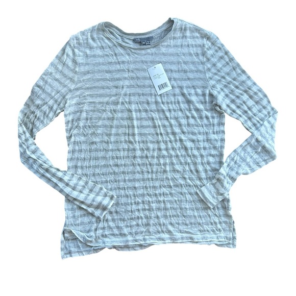 VINCE Gray & White Striped Long Sleeve Shirt NWT Lightweight Size XS - Picture 2 of 8